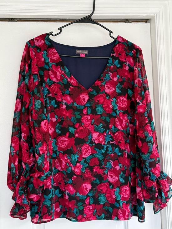 Vince Camuto Tops - Vince Camuto Navy Blouse with Pink & Teal Accents